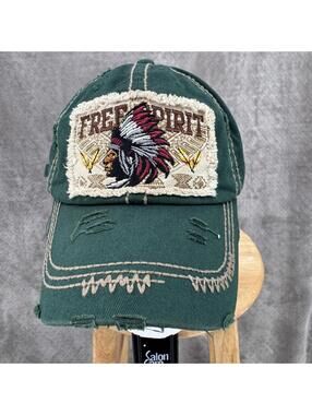 KB ETHOS Free Spirit Hat Cap Strap Back Green Distressed Mens One Size Indian